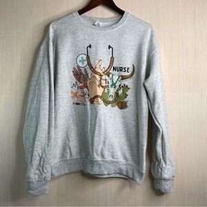 Jerzees Women’s Gray Crewneck Sweatshirt Colorful Western Nurse Graphic Medium